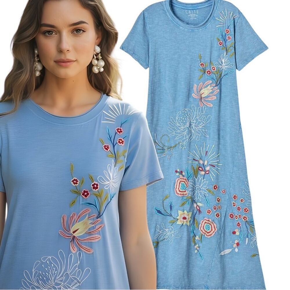 Caite Floral 100% Cotton Layla Embroidered Easy Maxi Dress Size Medium